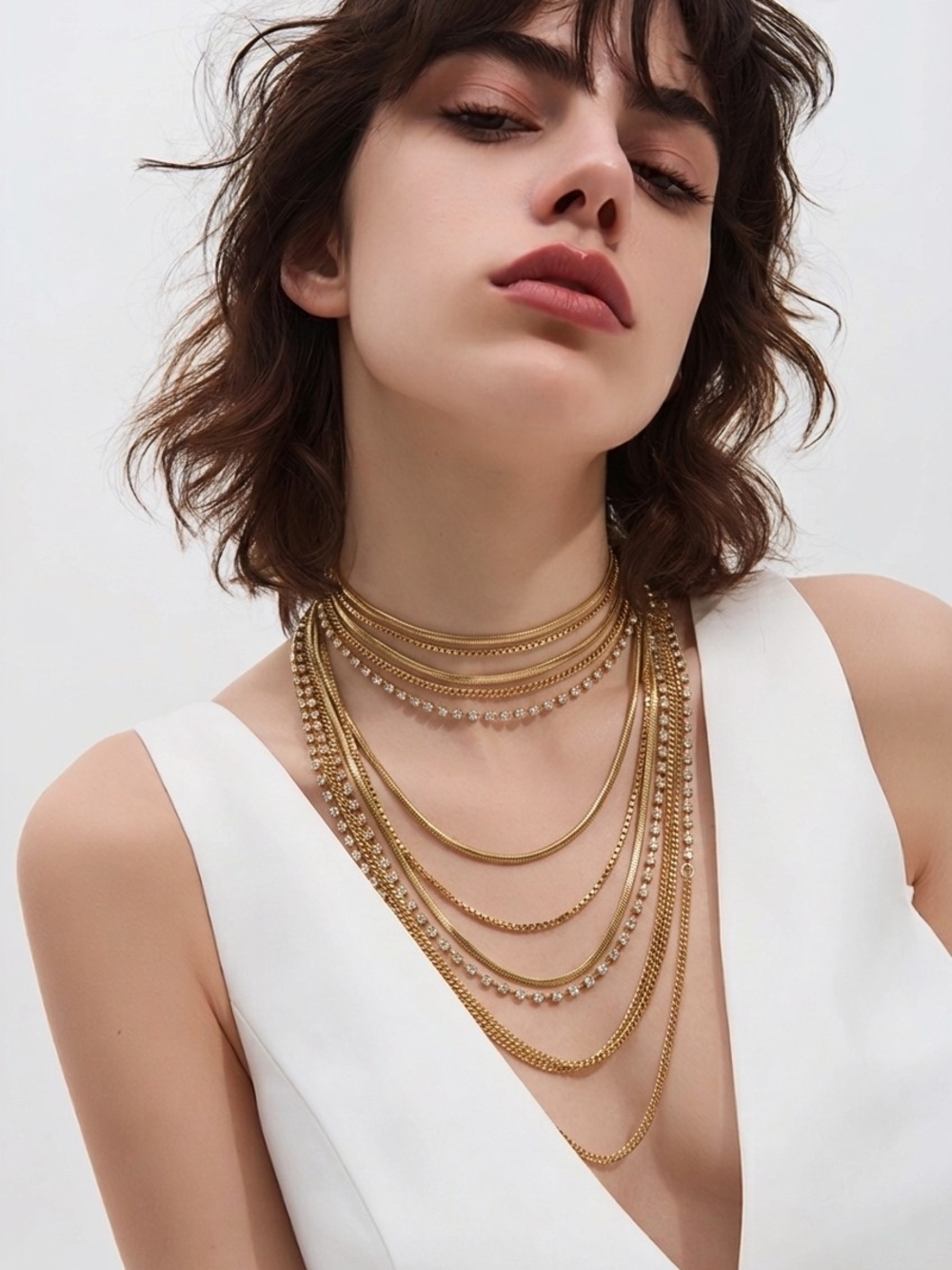 Lisa Freede Gold Multi-Strand Layered Necklace with Crystal Accents
